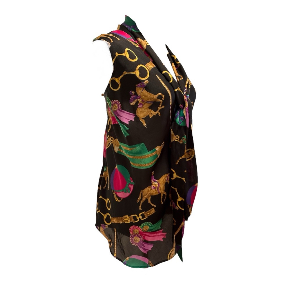 LAUREN RALPH LAUREN BLACK & GOLD EQUESTRIAN SLEEVELESS V-NECK BLOUSE SZ 20W - Picture 4 of 7